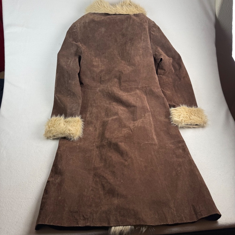 Wilsons Leather Maxima Brown Suede Faux Fur Trim Penny Lane Coat Womens Large - Picture 2 of 7